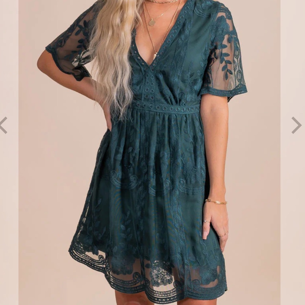 Teal green lace dress